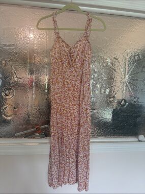 Floral Pink and Mustard Summer Maxi Dress M